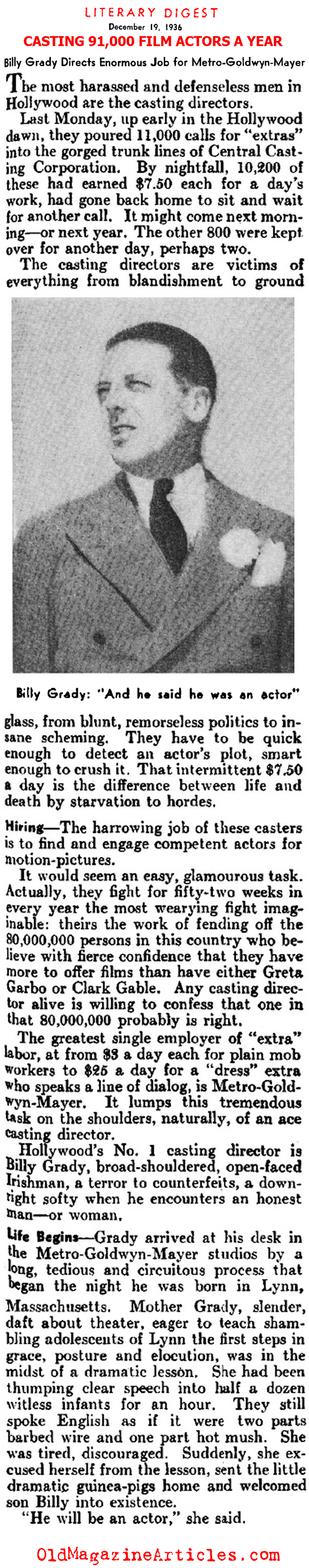 M.G.M. Casting Director Billy Grady Tells All (Literary Digest, 1936)